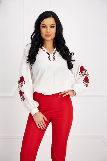 Blouses, White women`s blouse cotton asymmetrical loose fit embroidered - StarShinerS.com