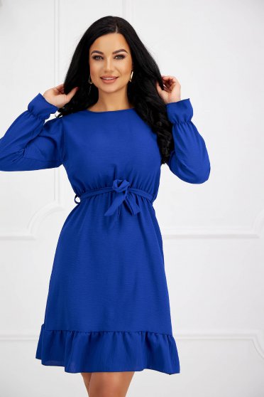 Long sleeve dresses, Blue dress georgette cloche with elastic waist detachable cord - StarShinerS.com
