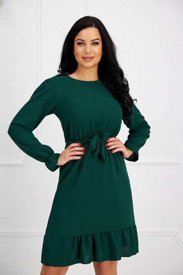 Day dresses, Darkgreen dress georgette cloche with elastic waist detachable cord - StarShinerS.com