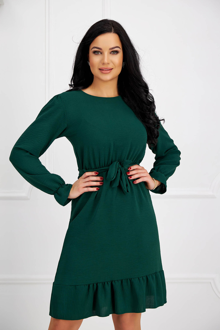 Online Dresses, Darkgreen dress georgette cloche with elastic waist detachable cord - StarShinerS.com