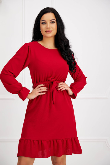 Long sleeve dresses, Red dress georgette cloche with elastic waist detachable cord - StarShinerS.com