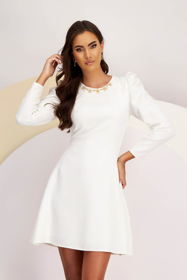 Civil wedding dresses, Ivory Short A-Line Dress made of Thin Elastic Fabric with Puffed Shoulders - StarShinerS - StarShinerS.com
