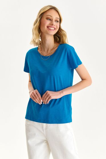 T-Shirts, Blue t-shirt slightly elastic cotton loose fit with rounded cleavage - StarShinerS.com