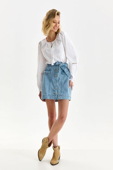 Long sleeves blouses, White women`s blouse cotton loose fit with puffed sleeves - StarShinerS.com