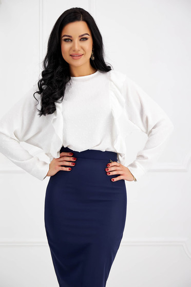 Sales Blouses, White women`s blouse georgette loose fit plumeti with ruffle details - StarShinerS.com