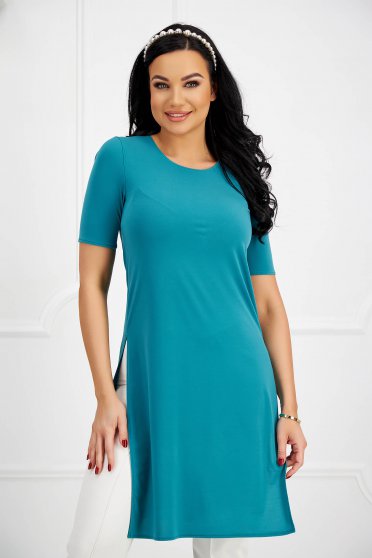 T-Shirts, Turquoise Lycra Long T-Shirt with Side Slit - StarShinerS - StarShinerS.com