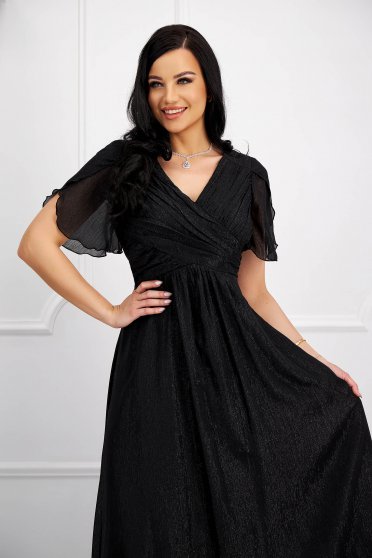 New Year`s Eve Dresses, Black dress from veil fabric with glitter details asymmetrical cloche - StarShinerS.com