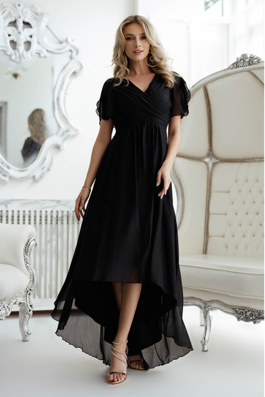 Plus Size Dresses, Black dress from veil fabric with glitter details asymmetrical cloche - StarShinerS.com