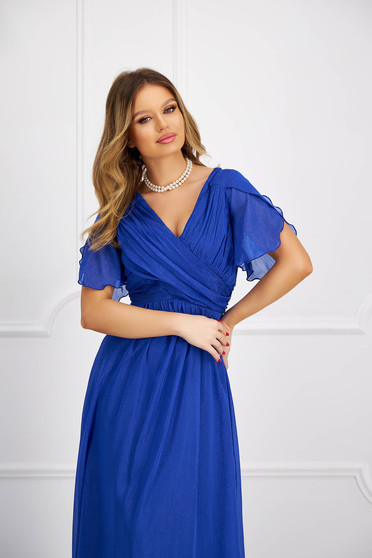 Veil dresses, Blue dress from veil fabric with glitter details asymmetrical cloche - StarShinerS.com