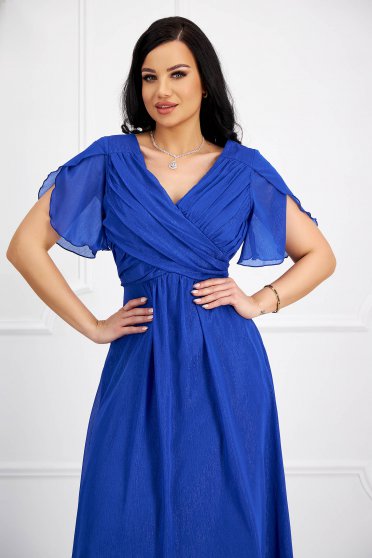 New Year`s Eve Dresses, Blue dress from veil fabric with glitter details asymmetrical cloche - StarShinerS.com