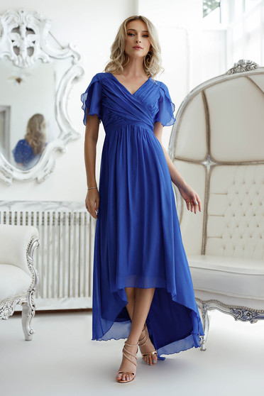Plus Size Dresses, Blue dress from veil fabric with glitter details asymmetrical cloche - StarShinerS.com