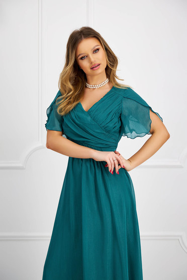 Veil dresses, Green dress from veil fabric with glitter details asymmetrical cloche - StarShinerS.com