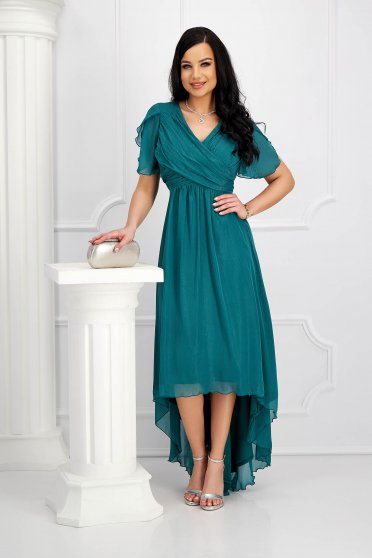 New Year`s Eve Dresses, Green dress from veil fabric with glitter details asymmetrical cloche - StarShinerS.com