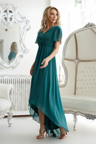 Online Dresses, Green dress from veil fabric with glitter details asymmetrical cloche - StarShinerS.com