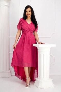 Pink dress from veil fabric with glitter details asymmetrical cloche