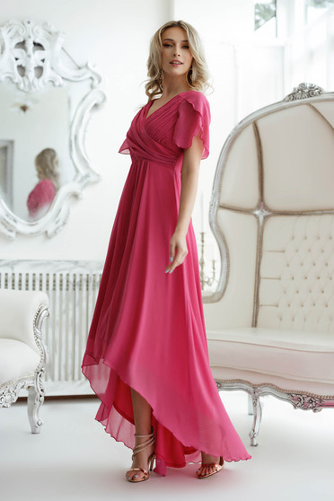 Pink dress from veil fabric with glitter details asymmetrical cloche