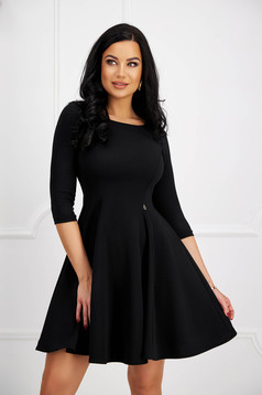 Black crepe short skater dress with round neckline - StarShinerS