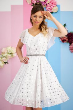- StarShinerS white dress cloche midi soft fabric with ruffle details