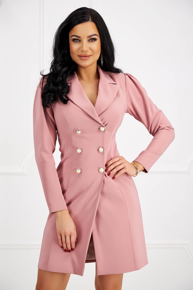 Powder pink dress blazer type slightly elastic fabric with decorative buttons - StarShinerS high shoulders