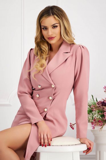 Powder pink dress blazer type slightly elastic fabric with decorative buttons - StarShinerS high shoulders