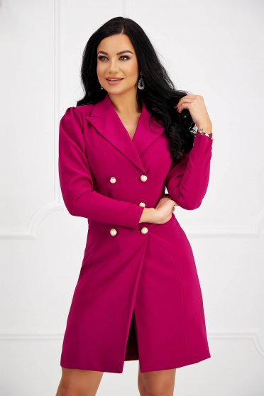 Long sleeve dresses - Page 4, Fuchsia dress blazer type slightly elastic fabric with decorative buttons - StarShinerS high shoulders - StarShinerS.com