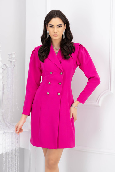 Online Dresses, Fuchsia Jacket Dress made of slightly elastic fabric with decorative buttons and puffy shoulders - StarShinerS - StarShinerS.com