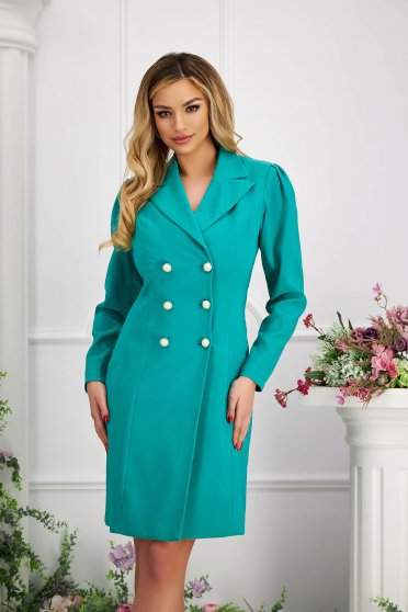 Plus Size Dresses, Green dress blazer type slightly elastic fabric with decorative buttons - StarShinerS high shoulders - StarShinerS.com
