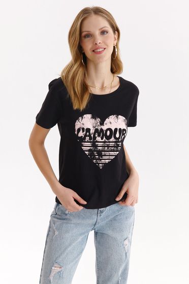 T-Shirts, Black t-shirt cotton loose fit with rounded cleavage - StarShinerS.com
