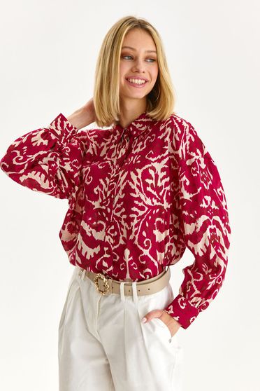 Casual shirts, Fuchsia women`s shirt thin fabric loose fit with puffed sleeves - StarShinerS.com