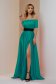 Rochie lunga din satin verde in clos cu umeri goi si broderie in talie - Artista 1 - StarShinerS.ro