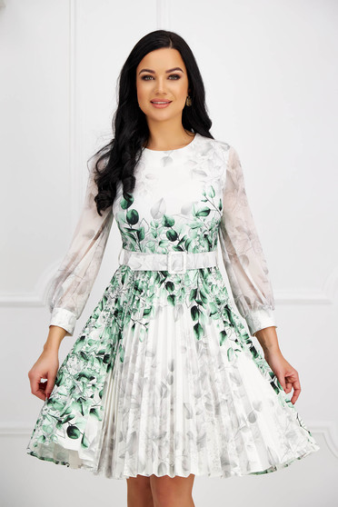 Elegant dresses, Dress pleated slightly elastic fabric accessorized with belt cloche - StarShinerS.com