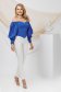 Blue women`s blouse from satin with puffed sleeves naked shoulders 6 - StarShinerS.com