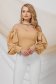 Beige women`s blouse from satin with puffed sleeves naked shoulders 1 - StarShinerS.com