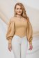 Beige women`s blouse from satin with puffed sleeves naked shoulders 3 - StarShinerS.com