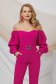 Fuchsia women`s blouse from satin with puffed sleeves naked shoulders 1 - StarShinerS.com