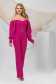 Fuchsia women`s blouse from satin with puffed sleeves naked shoulders 3 - StarShinerS.com