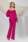 Fuchsia women`s blouse from satin with puffed sleeves naked shoulders 4 - StarShinerS.com