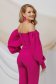 Fuchsia women`s blouse from satin with puffed sleeves naked shoulders 2 - StarShinerS.com