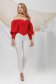 Red women`s blouse from satin with puffed sleeves naked shoulders 4 - StarShinerS.com
