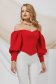 Red women`s blouse from satin with puffed sleeves naked shoulders 3 - StarShinerS.com