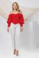 Red women`s blouse from satin with puffed sleeves naked shoulders 5 - StarShinerS.com