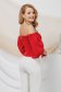 Red women`s blouse from satin with puffed sleeves naked shoulders 2 - StarShinerS.com