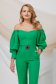 Green women`s blouse from satin with puffed sleeves naked shoulders 1 - StarShinerS.com