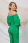 Green women`s blouse from satin with puffed sleeves naked shoulders 2 - StarShinerS.com