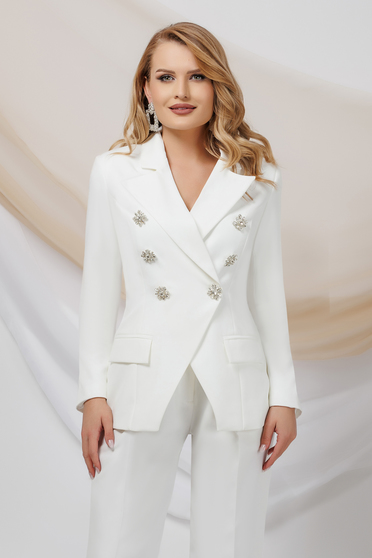 Blazers, Ivory jacket slightly elastic fabric tented with decorative buttons - StarShinerS.com