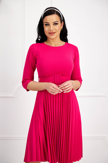 Online Dresses, Fuchsia dress pleated crepe cloche accessorized with belt - StarShinerS.com