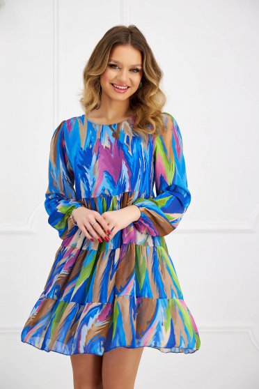Dress from veil fabric loose fit with puffed sleeves