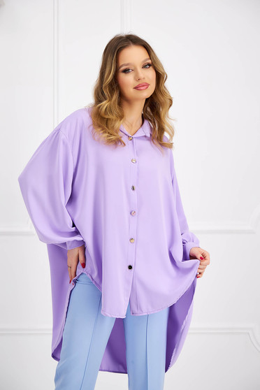 Bluze Casual, Bluza dama oversize din material subtire lila asimetrica cu croi larg - SunShine - StarShinerS.ro