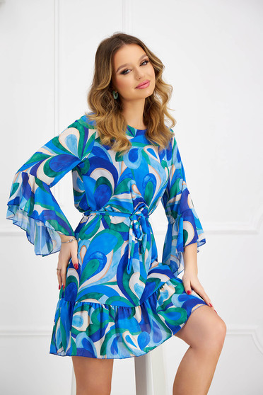 Dress from veil fabric short cut loose fit with ruffled sleeves