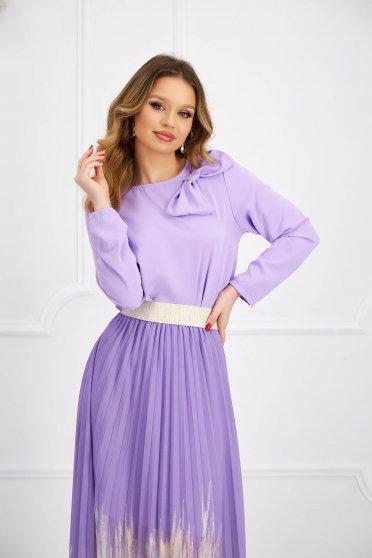 Bluze dama, marimea L, Bluza dama din material subtire lila cu croi larg accesorizata cu o fundita - SunShine - StarShinerS.ro